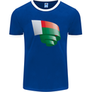 Curled Madagascar Flag Madagascan Day Football Mens Ringer T-Shirt FotL Royal Blue/White