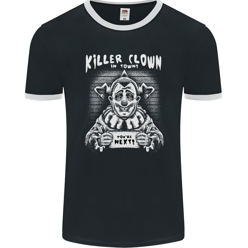 Killer Clown in Town Halloween Mens Ringer T-Shirt FotL Black/White