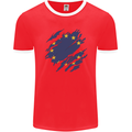 Torn EU Flag European Union Flag Football Mens Ringer T-Shirt FotL Red/White