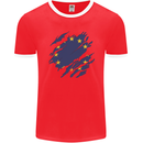 Torn EU Flag European Union Flag Football Mens Ringer T-Shirt FotL Red/White