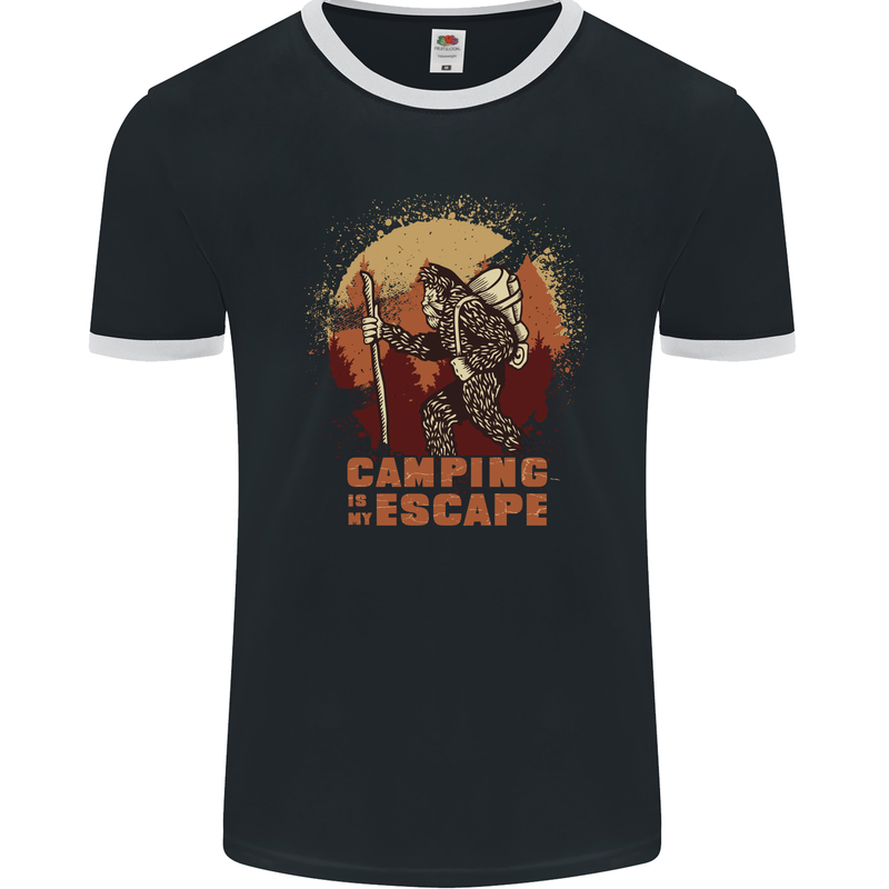 Bigfoot Camping is My Escape Funny Mens Ringer T-Shirt FotL Black/White