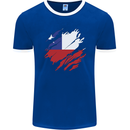 Torn Chile Flag Chilean Day Football Mens Ringer T-Shirt FotL Royal Blue/White