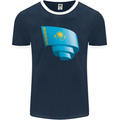 Curled Kazakhstan Flag Kazakh Day Football Mens Ringer T-Shirt FotL Navy Blue/White
