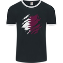 Torn Qatar Flag Qatari Day Football Mens Ringer T-Shirt FotL Black/White