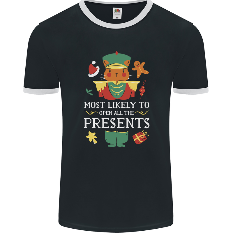 Christmas Nutcracker Presents Funny Xmas Mens Ringer T-Shirt FotL Black/White