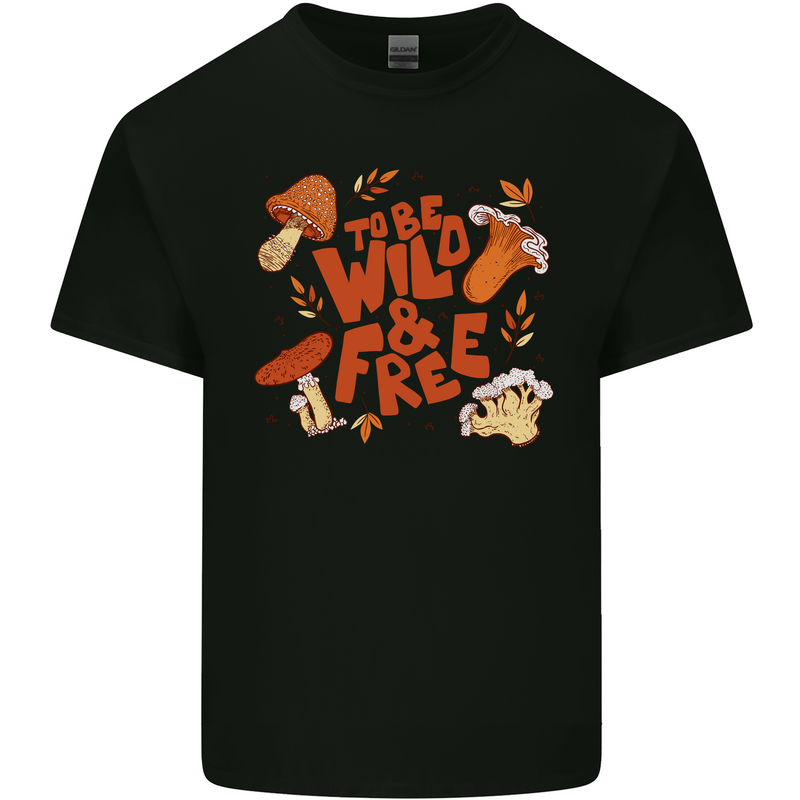 Wild & Free Mushroom Foraging Nature Mens Cotton T-Shirt Tee Top Black