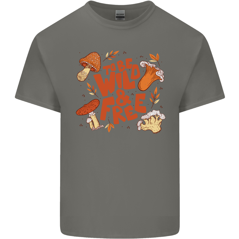 Wild & Free Mushroom Foraging Nature Mens Cotton T-Shirt Tee Top Charcoal