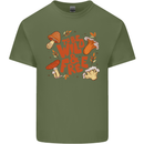 Wild & Free Mushroom Foraging Nature Mens Cotton T-Shirt Tee Top Military Green