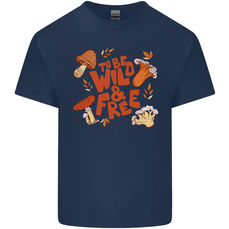Wild & Free Mushroom Foraging Nature Mens Cotton T-Shirt Tee Top Navy Blue