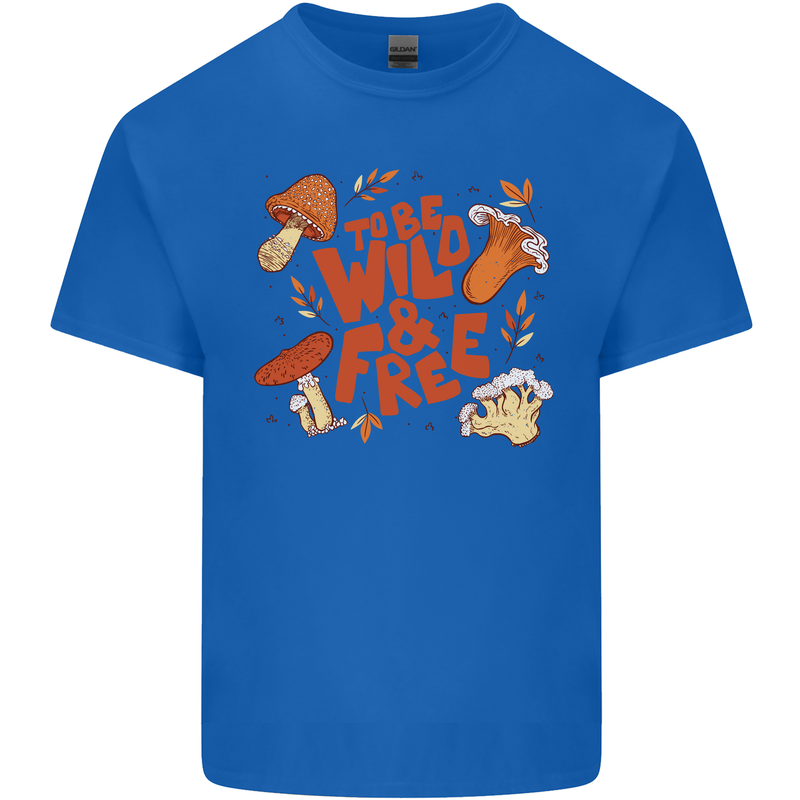 Wild & Free Mushroom Foraging Nature Mens Cotton T-Shirt Tee Top Royal Blue