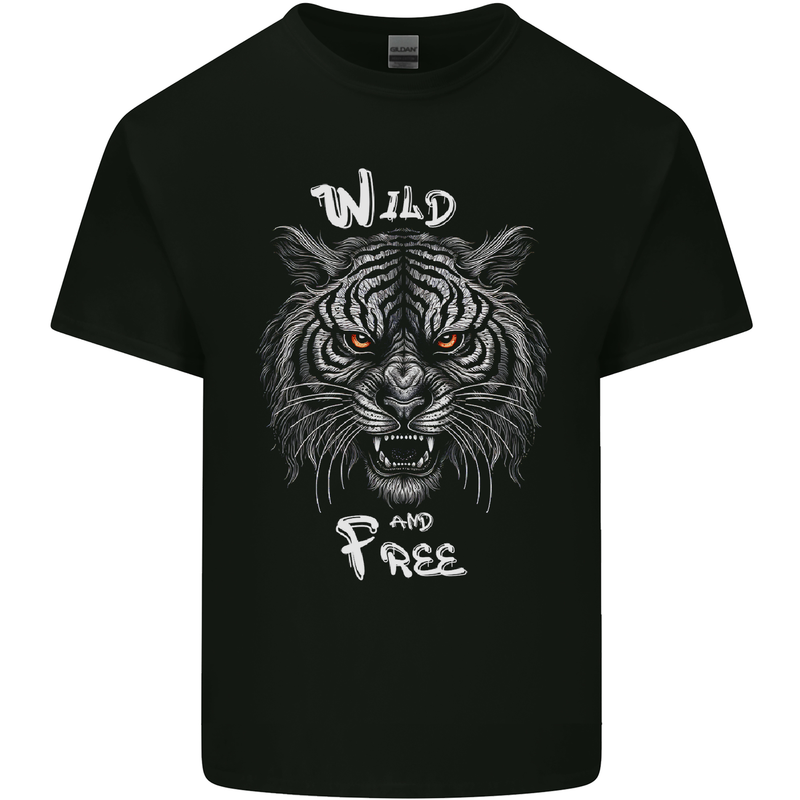 Wild and Free Tiger Mens Cotton T-Shirt Tee Top Black