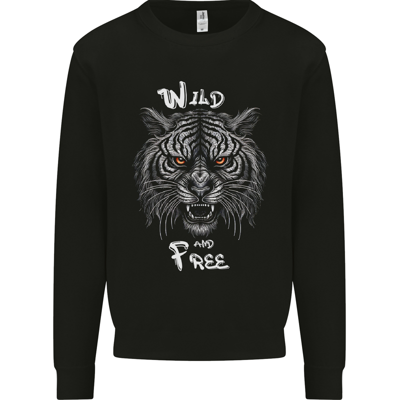 Wild and Free Tiger Mens Sweatshirt Jumper Black