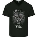 Wild and Free Tiger Mens V-Neck Cotton T-Shirt Black