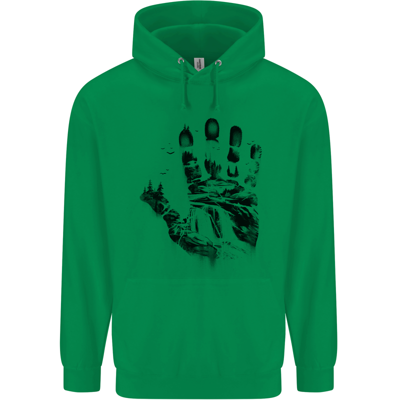 Wilderness Hand Trekking Outdoors Camping Mens 80% Cotton Hoodie Irish Green