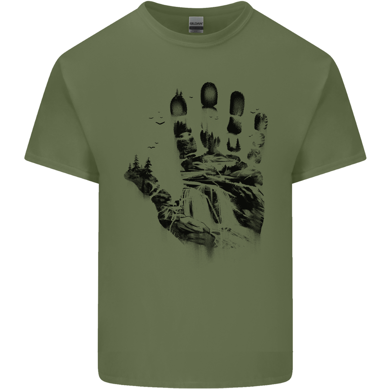 Wilderness Hand Trekking Outdoors Camping Mens Cotton T-Shirt Tee Top Military Green