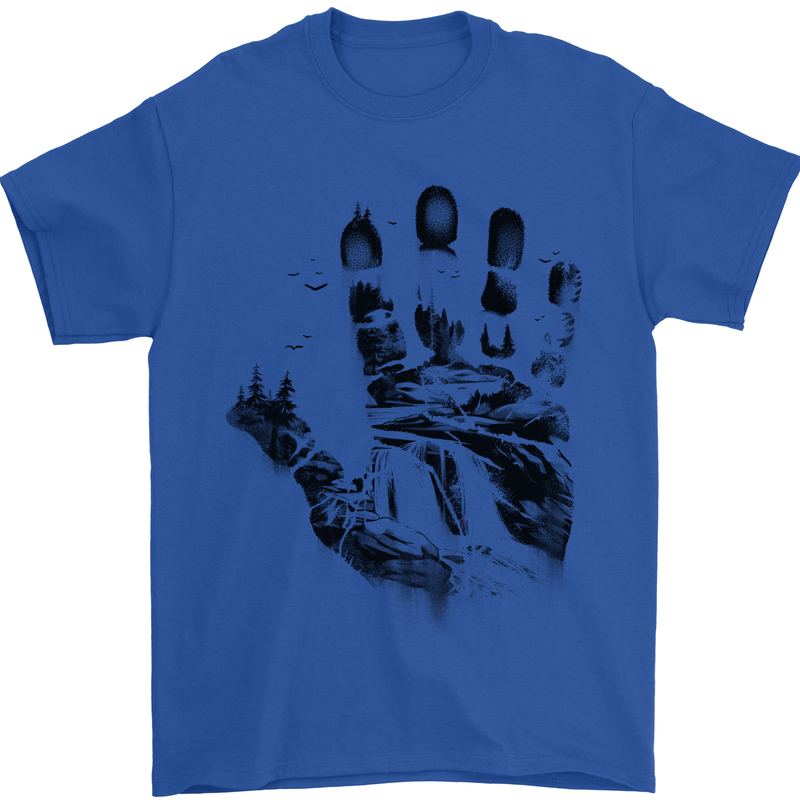 Wilderness Hand Trekking Outdoors Camping Mens T-Shirt 100% Cotton Royal Blue