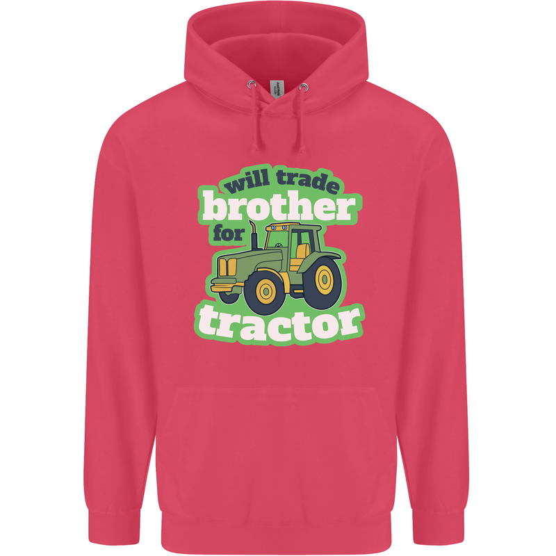 Will Trade Brother For Tractor Farmer Childrens Kids Hoodie Heliconia