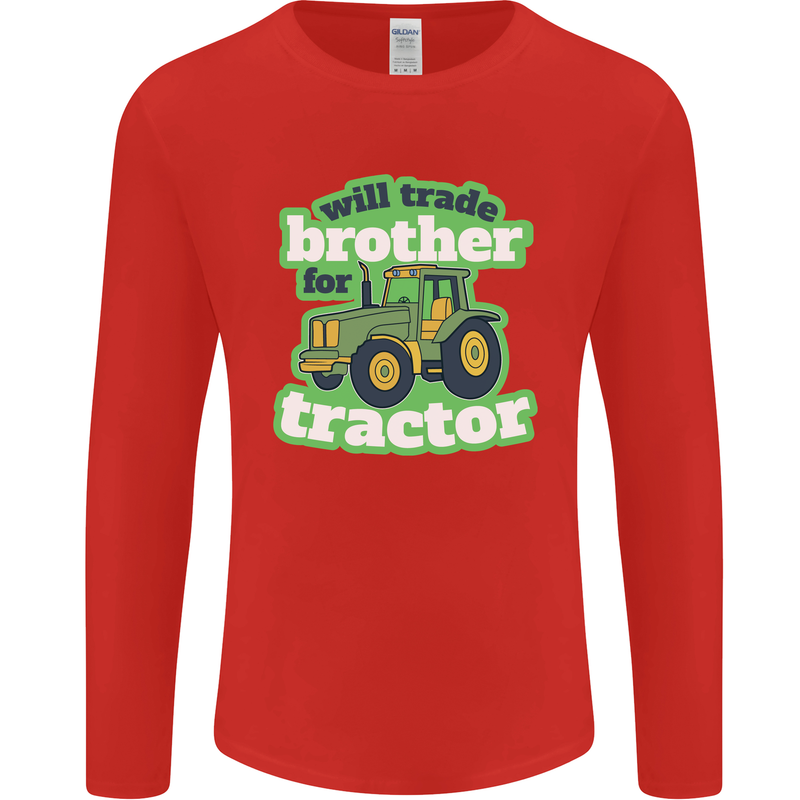 Will Trade Brother For Tractor Farmer Mens Long Sleeve T-Shirt Red