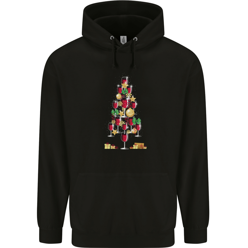 Wine Christmas Tree Xmas Alcohol Funny Childrens Kids Hoodie Black