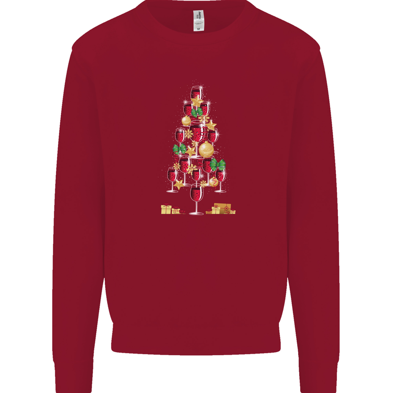 Wine Christmas Tree Xmas Alcohol Funny Kids Sweatshirt Jumper Red