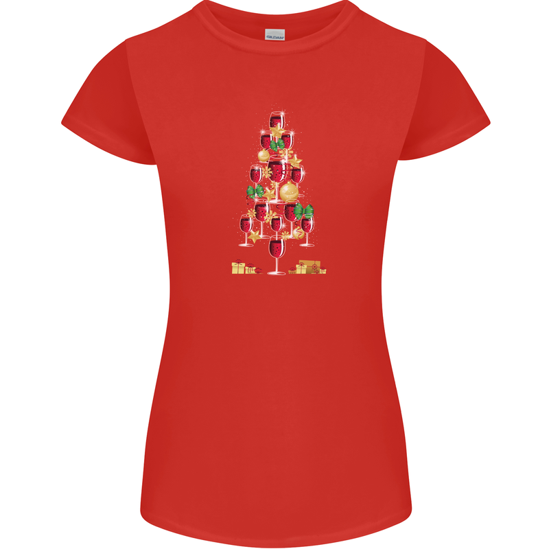 Wine Christmas Tree Xmas Alcohol Funny Womens Petite Cut T-Shirt Red