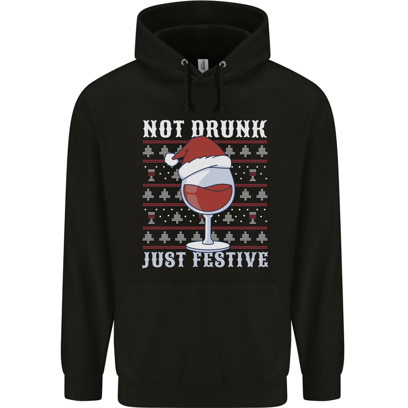 Wine Not Drunk Just Festive Funny Christmas Xmas Childrens Kids Hoodie Black