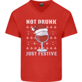 Wine Not Drunk Just Festive Funny Christmas Xmas Mens V-Neck Cotton T-Shirt Red