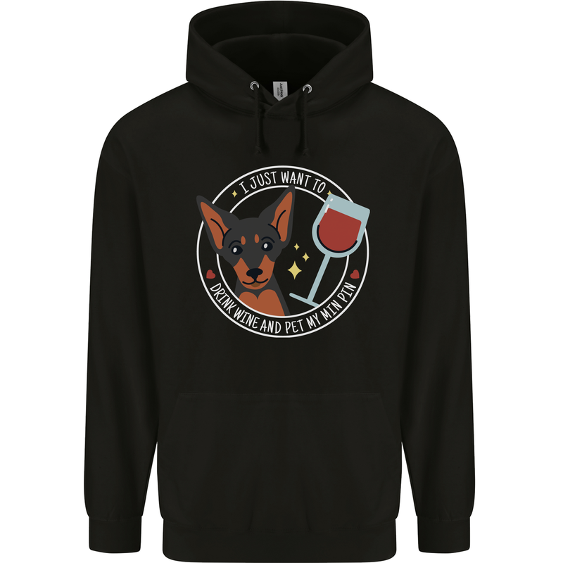 Wine With My Min Pin Dog Miniature Pinscher Childrens Kids Hoodie Black