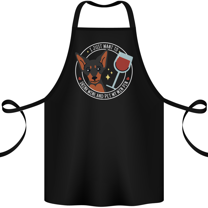 Wine With My Min Pin Dog Miniature Pinscher Cotton Apron 100% Organic Black