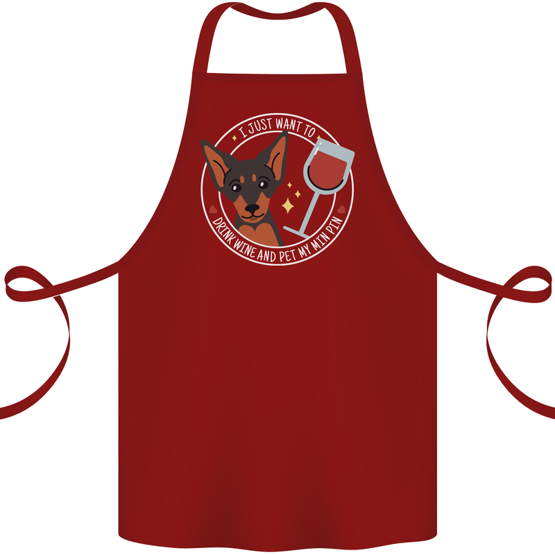 Wine With My Min Pin Dog Miniature Pinscher Cotton Apron 100% Organic Maroon