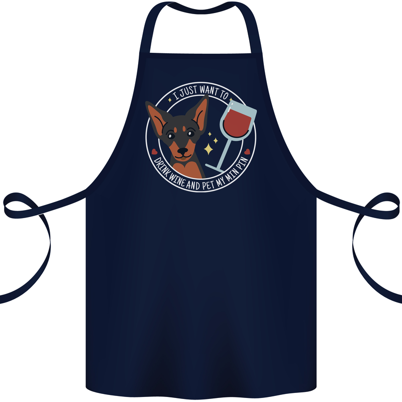Wine With My Min Pin Dog Miniature Pinscher Cotton Apron 100% Organic Navy Blue