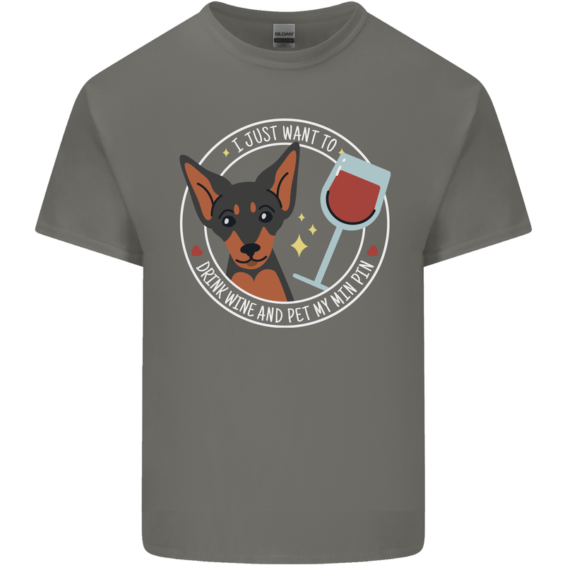 Wine With My Min Pin Dog Miniature Pinscher Kids T-Shirt Childrens Charcoal