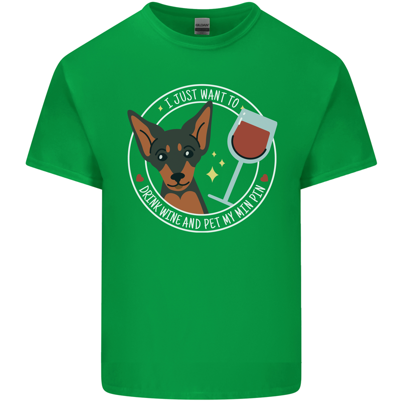 Wine With My Min Pin Dog Miniature Pinscher Kids T-Shirt Childrens Irish Green