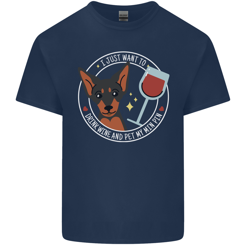 Wine With My Min Pin Dog Miniature Pinscher Kids T-Shirt Childrens Navy Blue