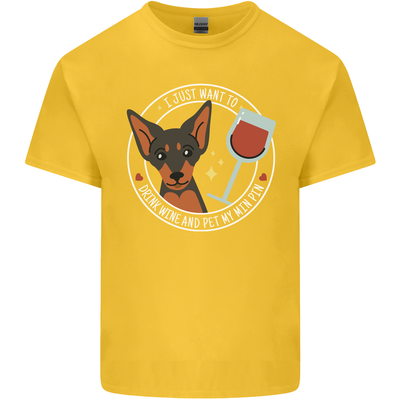 Wine With My Min Pin Dog Miniature Pinscher Kids T-Shirt Childrens Yellow