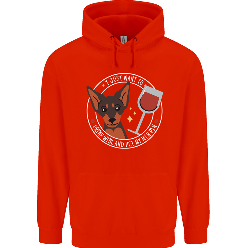 Wine With My Min Pin Dog Miniature Pinscher Mens 80% Cotton Hoodie Bright Red