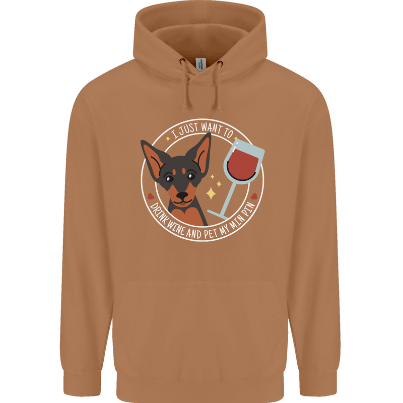 Wine With My Min Pin Dog Miniature Pinscher Mens 80% Cotton Hoodie Caramel Latte