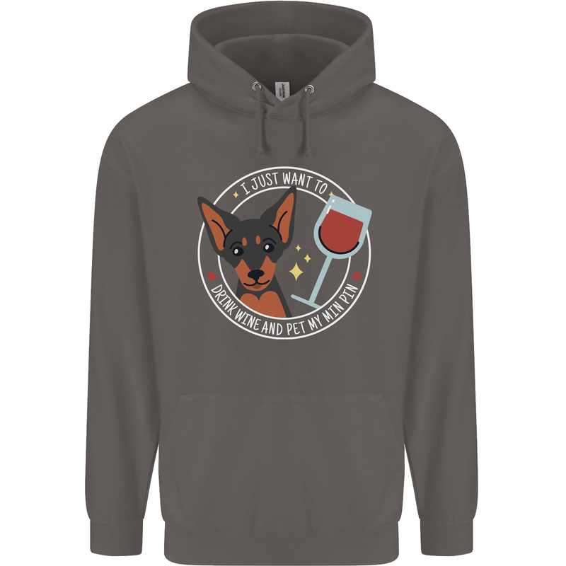 Wine With My Min Pin Dog Miniature Pinscher Mens 80% Cotton Hoodie Charcoal