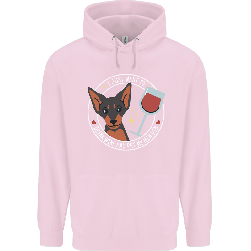 Wine With My Min Pin Dog Miniature Pinscher Mens 80% Cotton Hoodie Light Pink