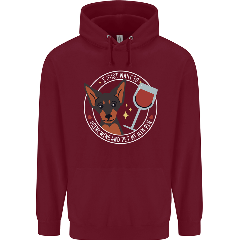 Wine With My Min Pin Dog Miniature Pinscher Mens 80% Cotton Hoodie Maroon