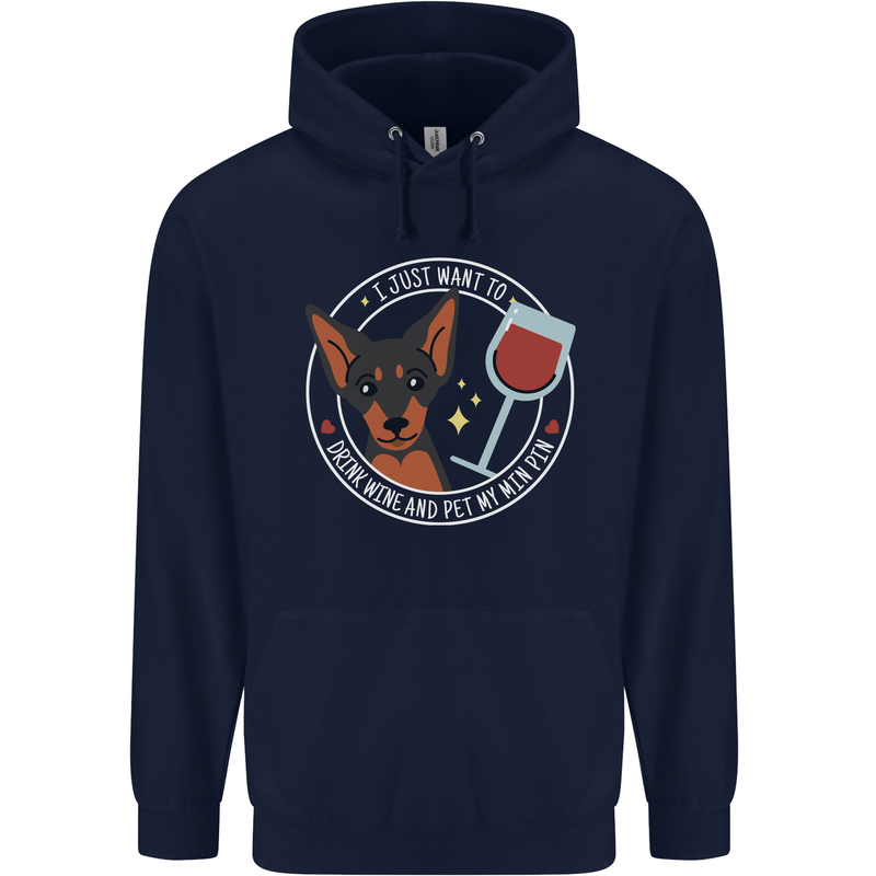 Wine With My Min Pin Dog Miniature Pinscher Mens 80% Cotton Hoodie Navy Blue