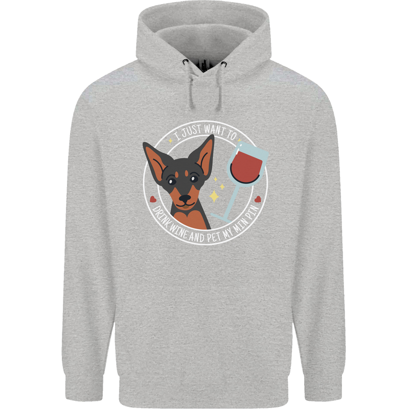 Wine With My Min Pin Dog Miniature Pinscher Mens 80% Cotton Hoodie Sports Grey