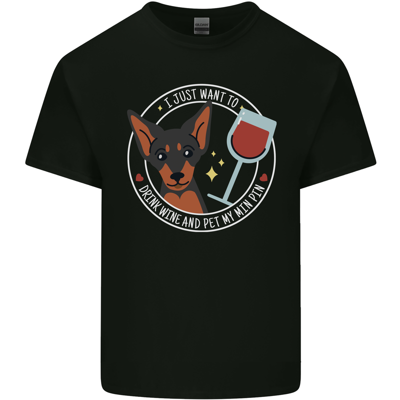Wine With My Min Pin Dog Miniature Pinscher Mens Cotton T-Shirt Tee Top Black