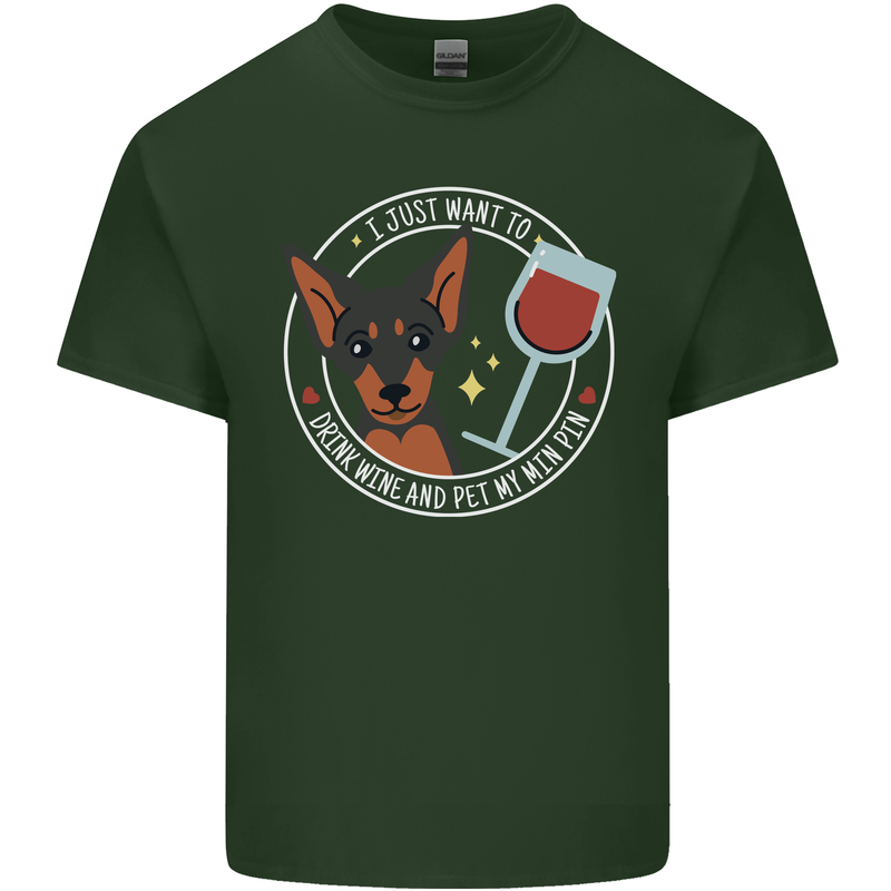 Wine With My Min Pin Dog Miniature Pinscher Mens Cotton T-Shirt Tee Top Forest Green