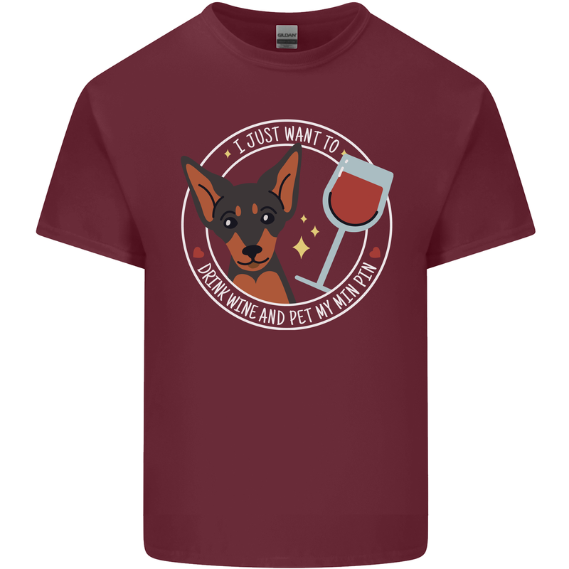 Wine With My Min Pin Dog Miniature Pinscher Mens Cotton T-Shirt Tee Top Maroon