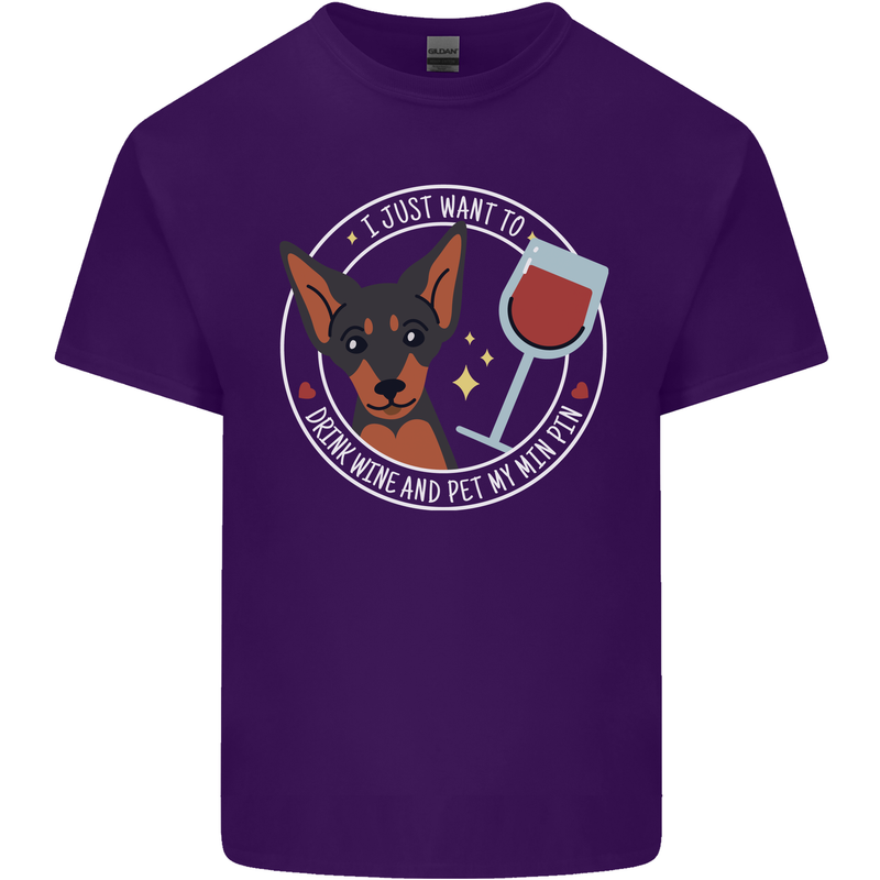 Wine With My Min Pin Dog Miniature Pinscher Mens Cotton T-Shirt Tee Top Purple