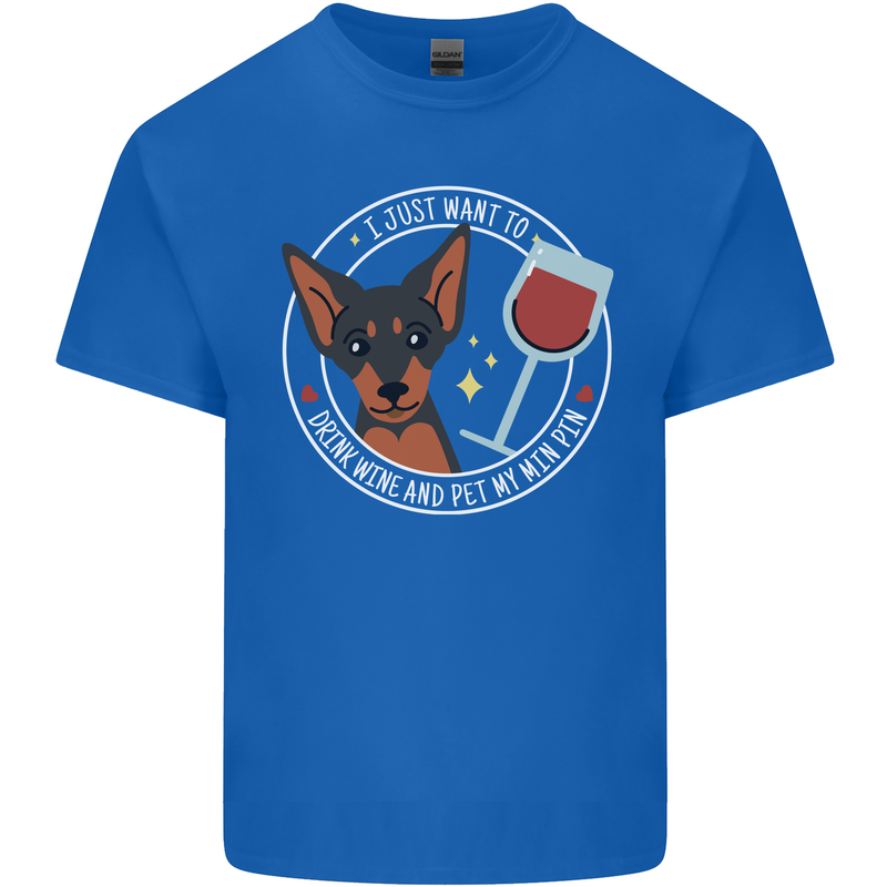 Wine With My Min Pin Dog Miniature Pinscher Mens Cotton T-Shirt Tee Top Royal Blue