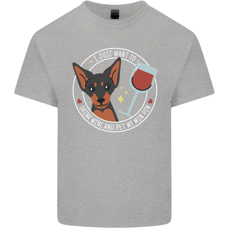 Wine With My Min Pin Dog Miniature Pinscher Mens Cotton T-Shirt Tee Top Sports Grey