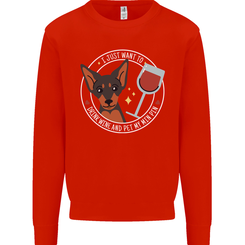 Wine With My Min Pin Dog Miniature Pinscher Mens Sweatshirt Jumper Bright Red