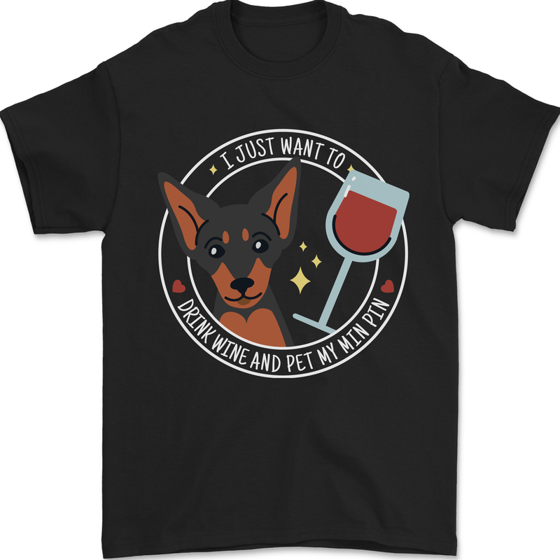 Wine With My Min Pin Dog Miniature Pinscher Mens T-Shirt 100% Cotton Black